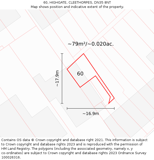 60, HIGHGATE, CLEETHORPES, DN35 8NT: Plot and title map