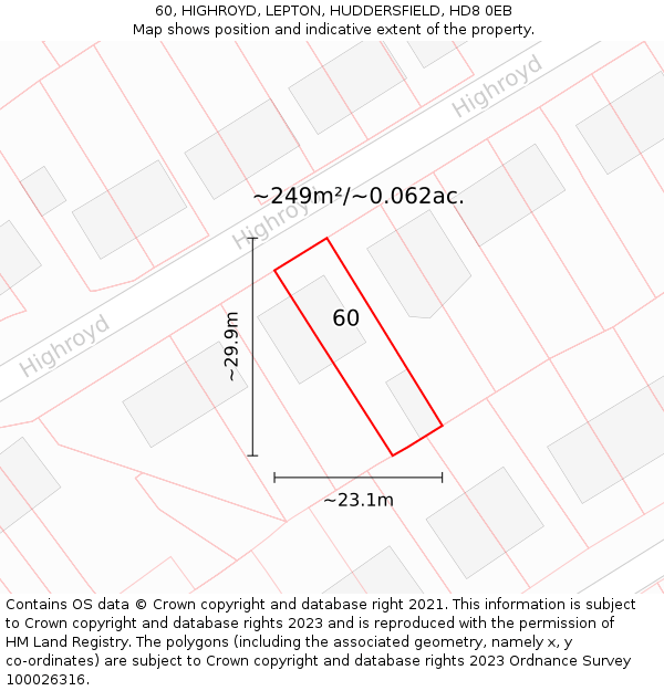 60, HIGHROYD, LEPTON, HUDDERSFIELD, HD8 0EB: Plot and title map