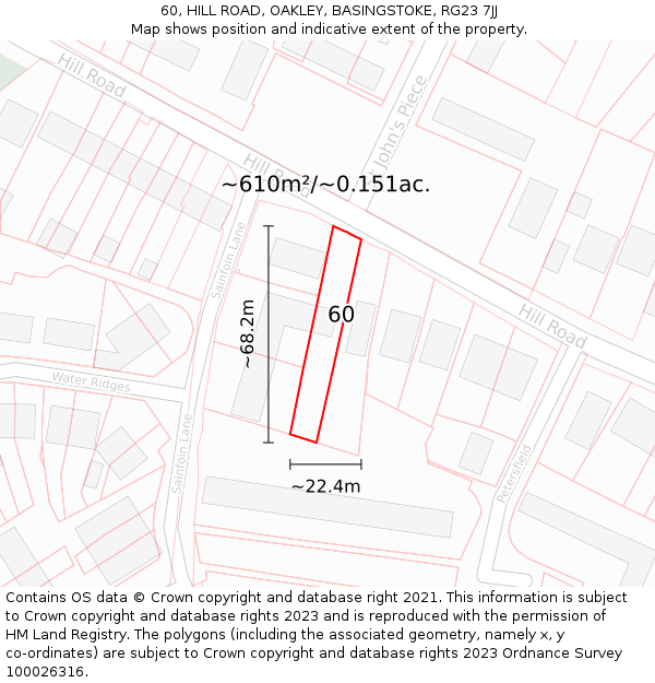60, HILL ROAD, OAKLEY, BASINGSTOKE, RG23 7JJ: Plot and title map