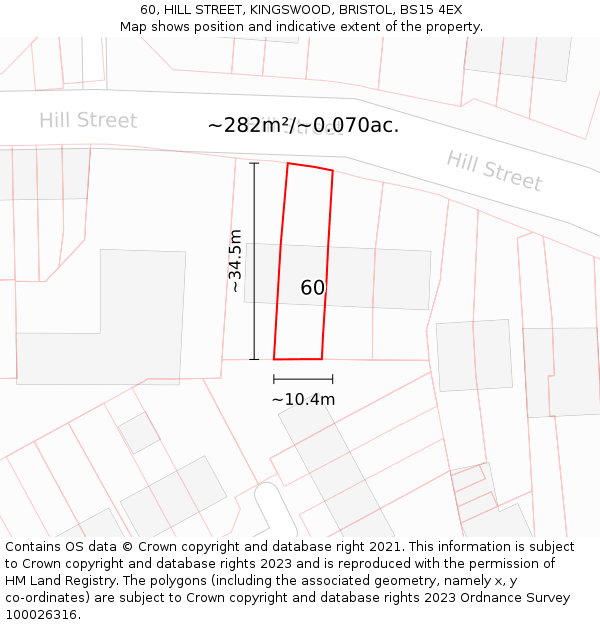 60, HILL STREET, KINGSWOOD, BRISTOL, BS15 4EX: Plot and title map