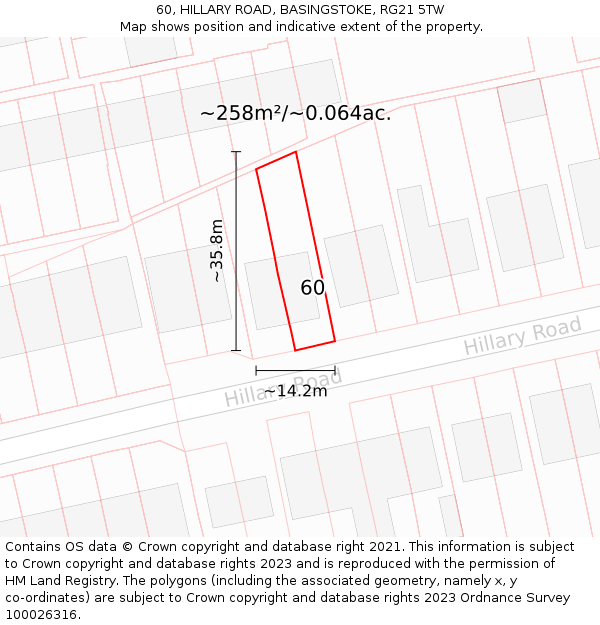 60, HILLARY ROAD, BASINGSTOKE, RG21 5TW: Plot and title map