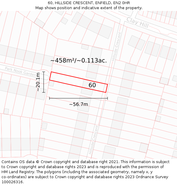 60, HILLSIDE CRESCENT, ENFIELD, EN2 0HR: Plot and title map
