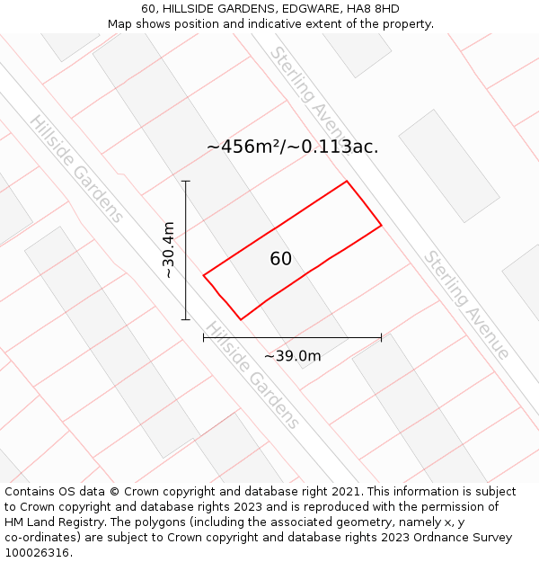 60, HILLSIDE GARDENS, EDGWARE, HA8 8HD: Plot and title map