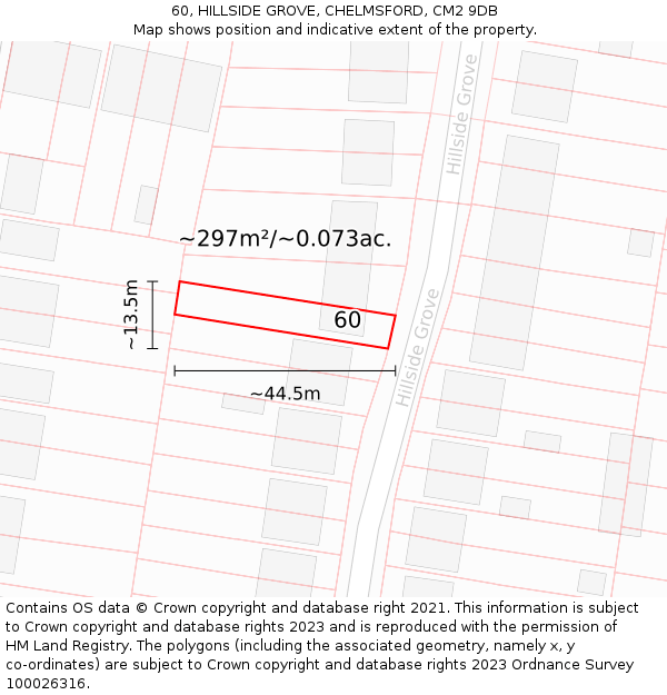 60, HILLSIDE GROVE, CHELMSFORD, CM2 9DB: Plot and title map