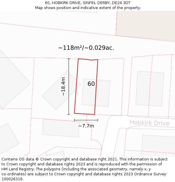60, HOBKIRK DRIVE, SINFIN, DERBY, DE24 3DT: Plot and title map