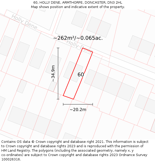 60, HOLLY DENE, ARMTHORPE, DONCASTER, DN3 2HL: Plot and title map