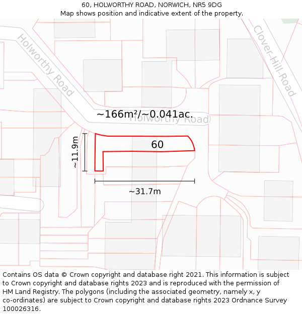 60, HOLWORTHY ROAD, NORWICH, NR5 9DG: Plot and title map