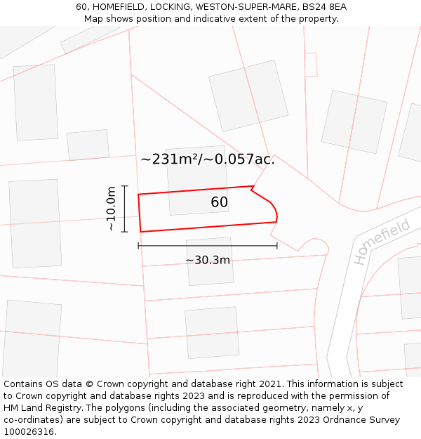 60, HOMEFIELD, LOCKING, WESTON-SUPER-MARE, BS24 8EA: Plot and title map