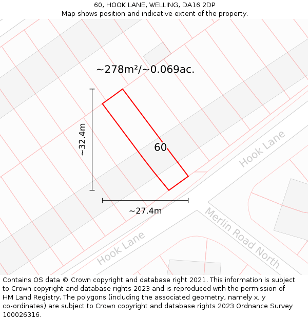 60, HOOK LANE, WELLING, DA16 2DP: Plot and title map