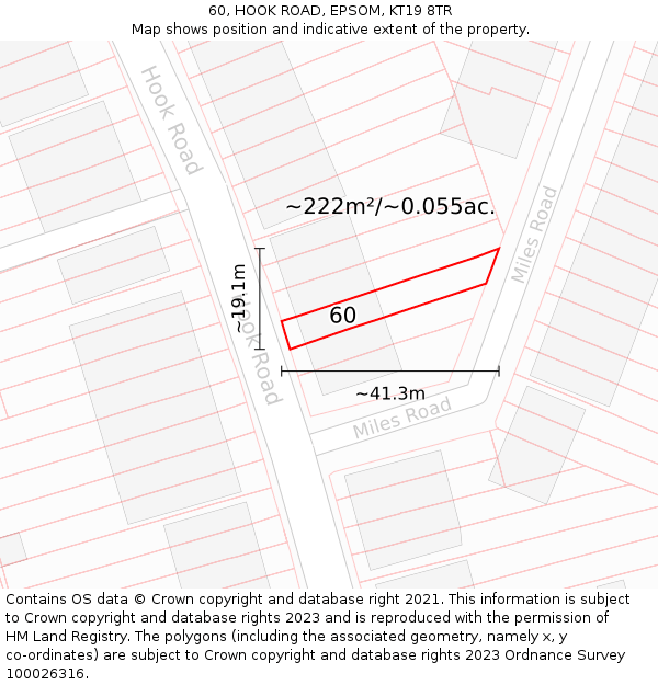 60, HOOK ROAD, EPSOM, KT19 8TR: Plot and title map