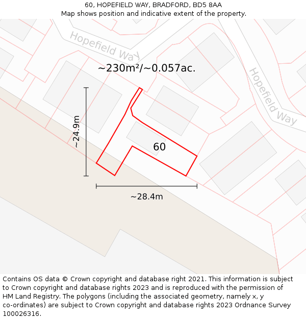 60, HOPEFIELD WAY, BRADFORD, BD5 8AA: Plot and title map