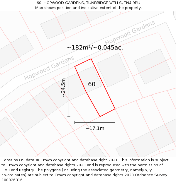 60, HOPWOOD GARDENS, TUNBRIDGE WELLS, TN4 9PU: Plot and title map