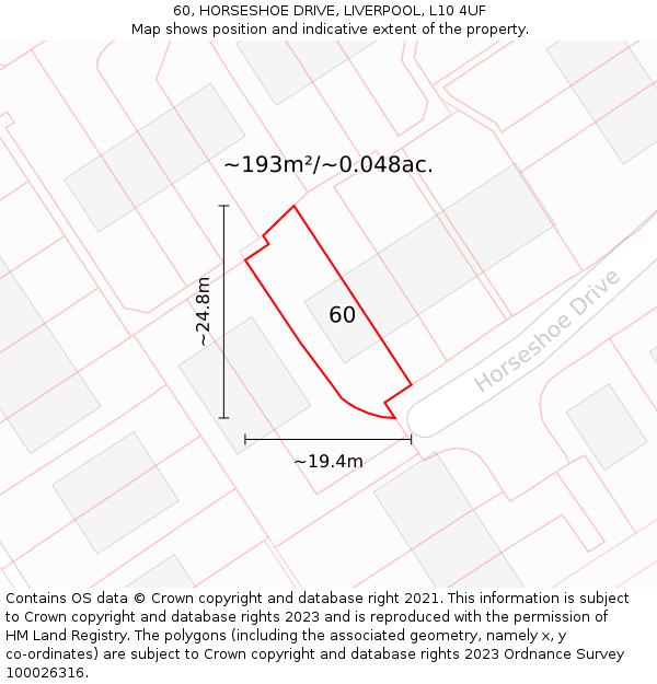 60, HORSESHOE DRIVE, LIVERPOOL, L10 4UF: Plot and title map