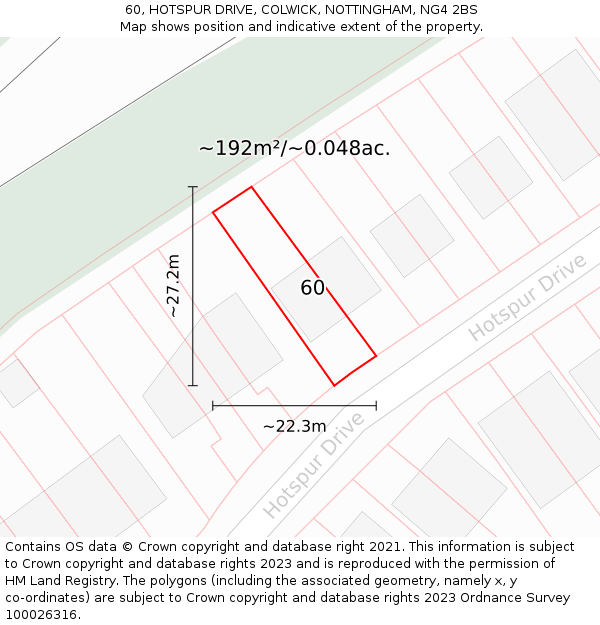 60, HOTSPUR DRIVE, COLWICK, NOTTINGHAM, NG4 2BS: Plot and title map