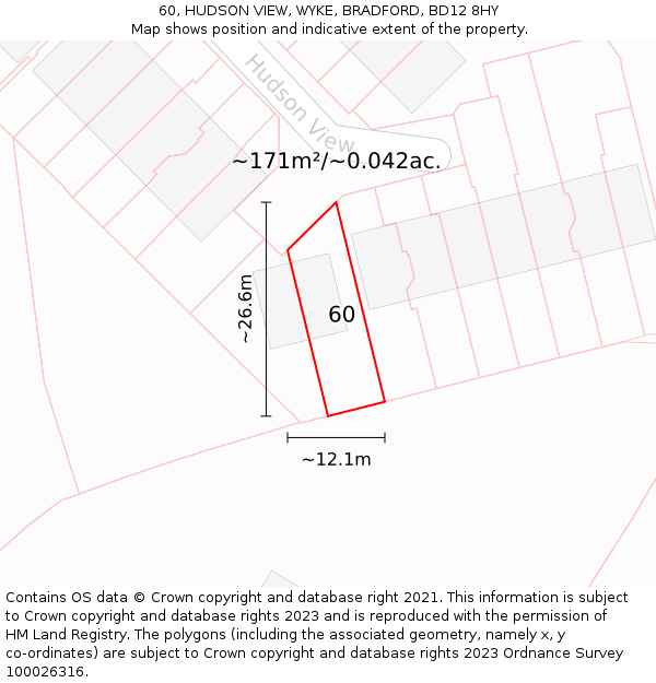 60, HUDSON VIEW, WYKE, BRADFORD, BD12 8HY: Plot and title map