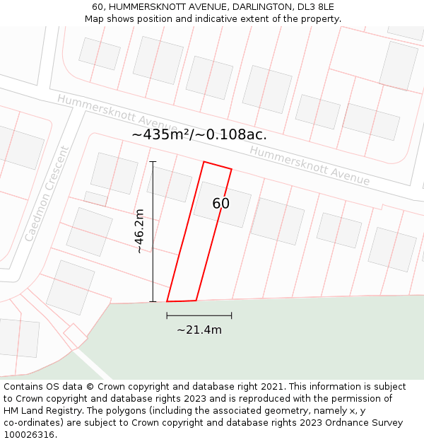 60, HUMMERSKNOTT AVENUE, DARLINGTON, DL3 8LE: Plot and title map