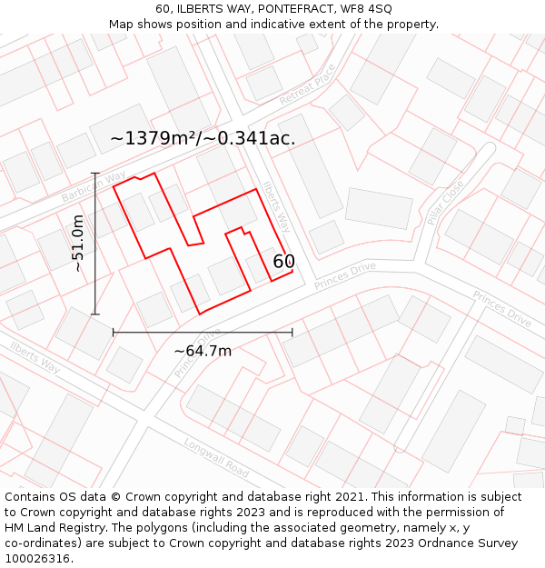 60, ILBERTS WAY, PONTEFRACT, WF8 4SQ: Plot and title map