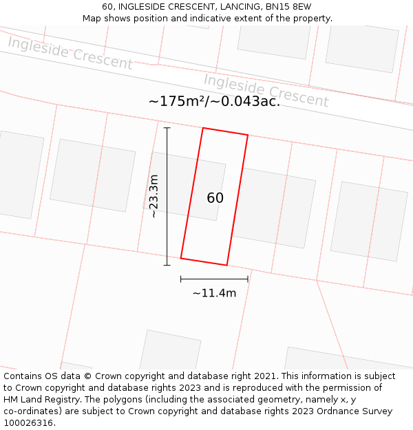 60, INGLESIDE CRESCENT, LANCING, BN15 8EW: Plot and title map