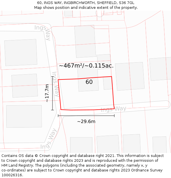 60, INGS WAY, INGBIRCHWORTH, SHEFFIELD, S36 7GL: Plot and title map
