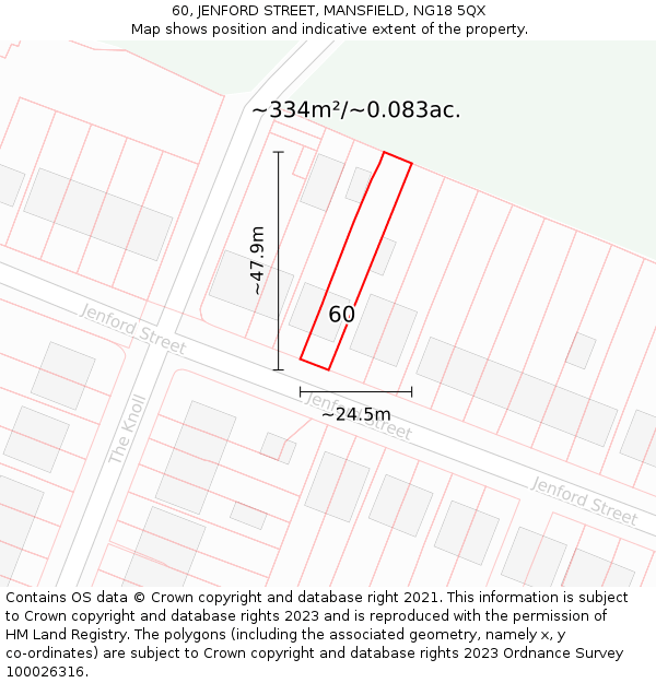 60, JENFORD STREET, MANSFIELD, NG18 5QX: Plot and title map