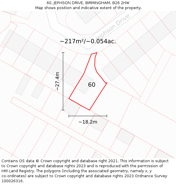 60, JEPHSON DRIVE, BIRMINGHAM, B26 2HW: Plot and title map