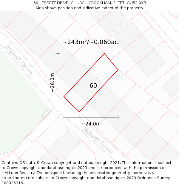 60, JESSETT DRIVE, CHURCH CROOKHAM, FLEET, GU52 0XB: Plot and title map