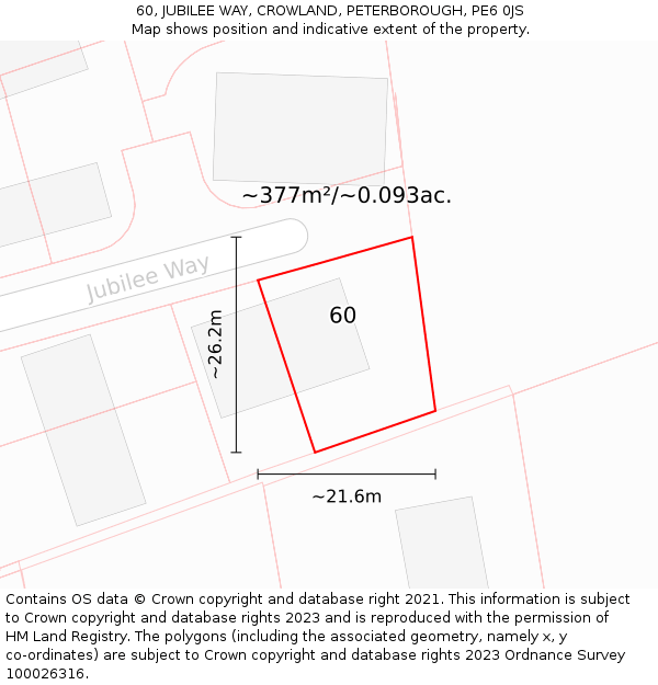 60, JUBILEE WAY, CROWLAND, PETERBOROUGH, PE6 0JS: Plot and title map