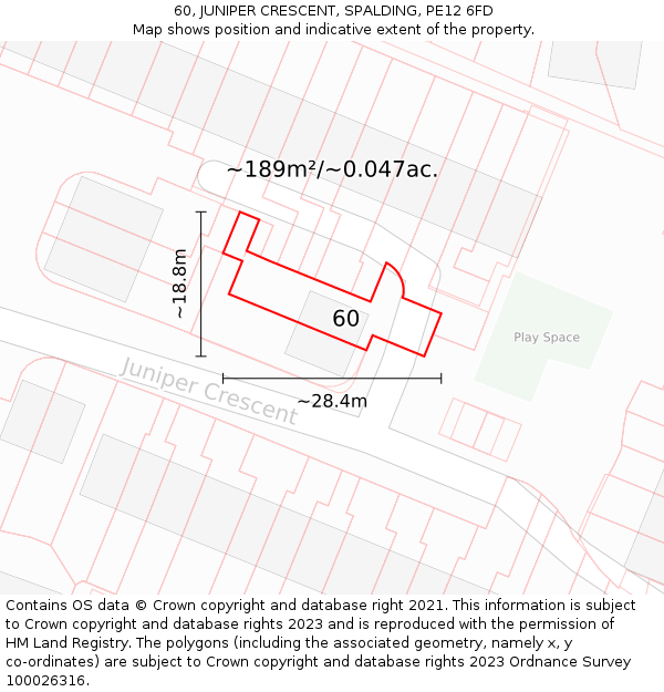 60, JUNIPER CRESCENT, SPALDING, PE12 6FD: Plot and title map