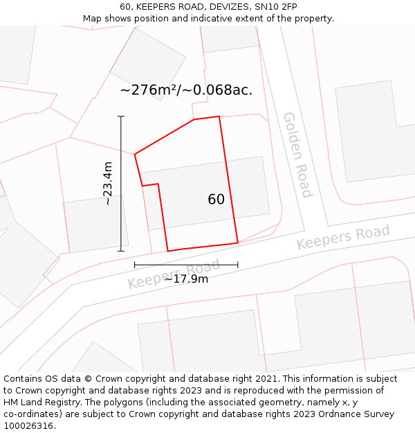 60, KEEPERS ROAD, DEVIZES, SN10 2FP: Plot and title map