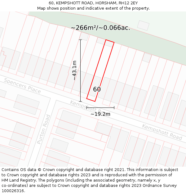60, KEMPSHOTT ROAD, HORSHAM, RH12 2EY: Plot and title map