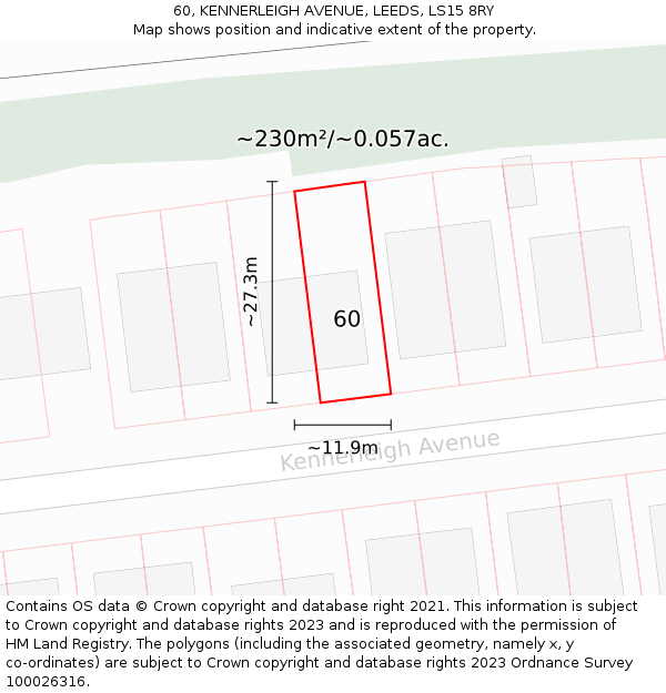 60, KENNERLEIGH AVENUE, LEEDS, LS15 8RY: Plot and title map