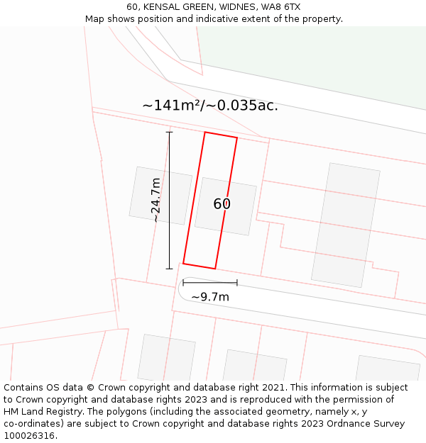 60, KENSAL GREEN, WIDNES, WA8 6TX: Plot and title map