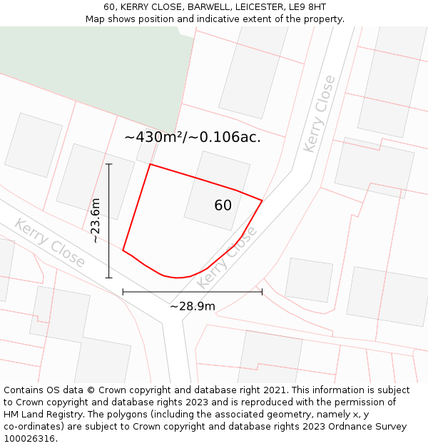60, KERRY CLOSE, BARWELL, LEICESTER, LE9 8HT: Plot and title map