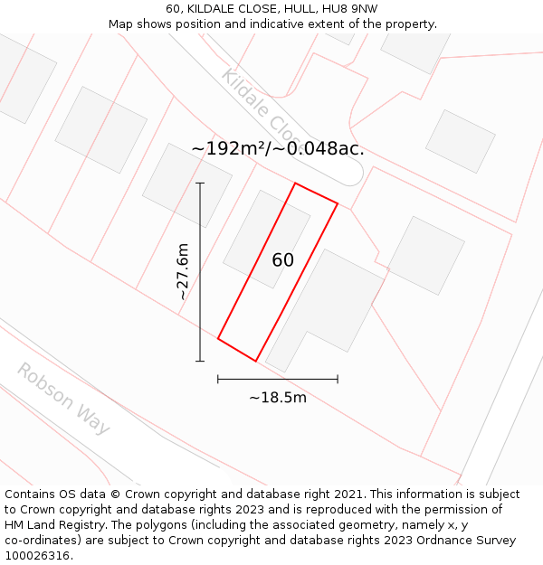 60, KILDALE CLOSE, HULL, HU8 9NW: Plot and title map