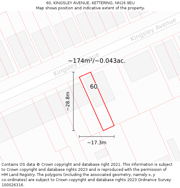 60, KINGSLEY AVENUE, KETTERING, NN16 9EU: Plot and title map