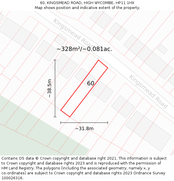 60, KINGSMEAD ROAD, HIGH WYCOMBE, HP11 1HX: Plot and title map