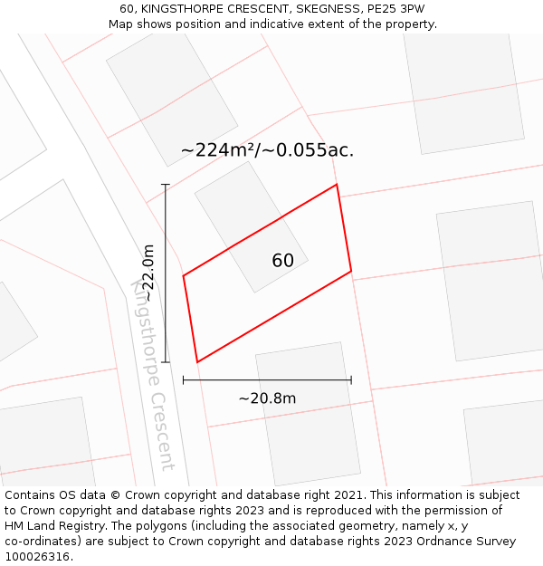 60, KINGSTHORPE CRESCENT, SKEGNESS, PE25 3PW: Plot and title map