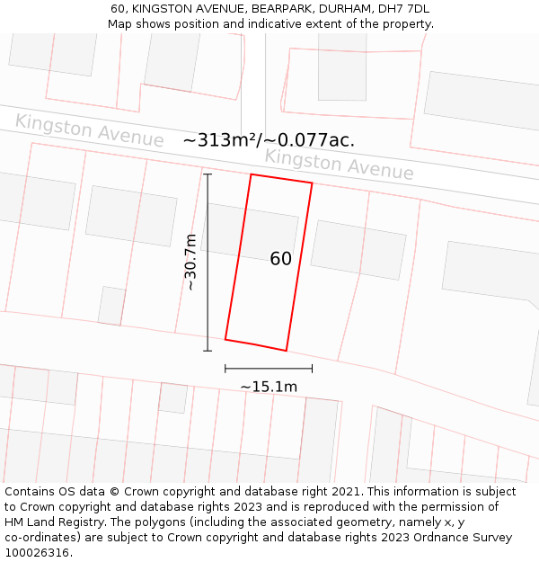 60, KINGSTON AVENUE, BEARPARK, DURHAM, DH7 7DL: Plot and title map