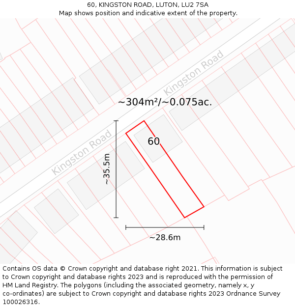 60, KINGSTON ROAD, LUTON, LU2 7SA: Plot and title map