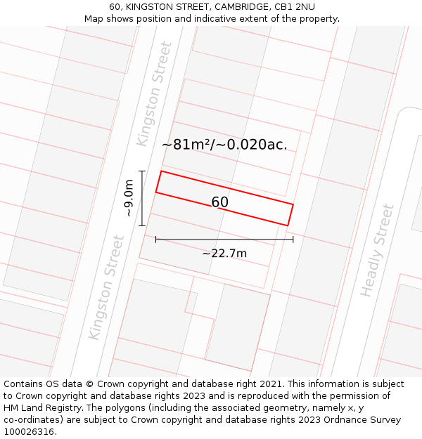 60, KINGSTON STREET, CAMBRIDGE, CB1 2NU: Plot and title map