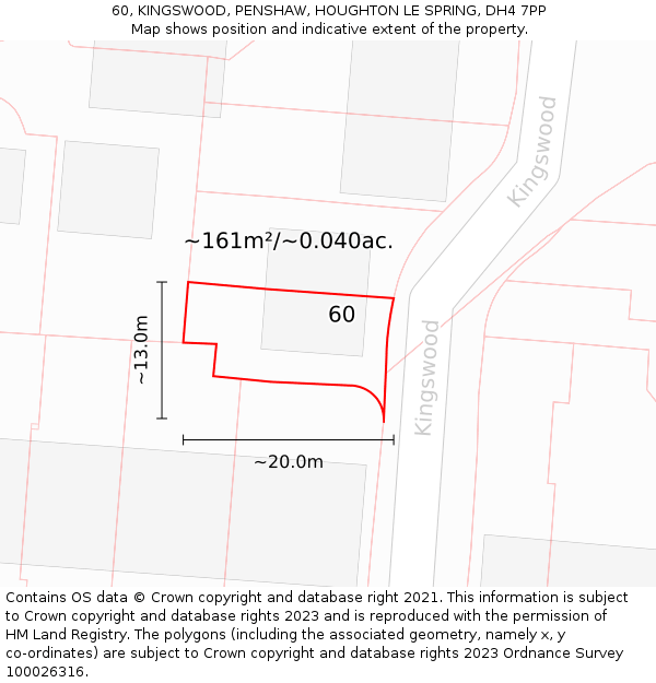 60, KINGSWOOD, PENSHAW, HOUGHTON LE SPRING, DH4 7PP: Plot and title map