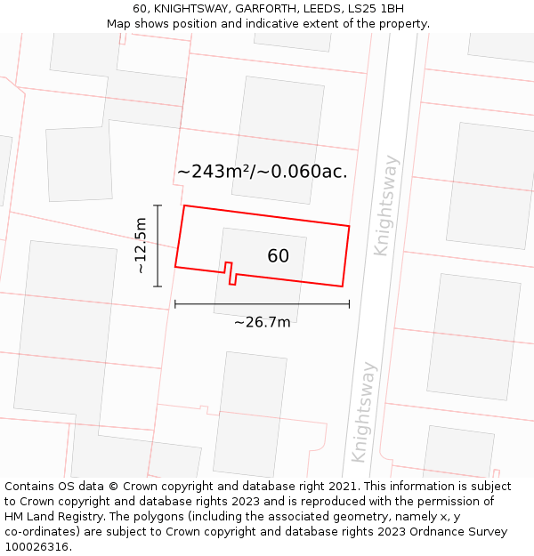 60, KNIGHTSWAY, GARFORTH, LEEDS, LS25 1BH: Plot and title map
