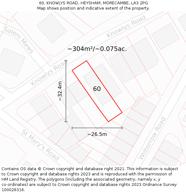 60, KNOWLYS ROAD, HEYSHAM, MORECAMBE, LA3 2PG: Plot and title map