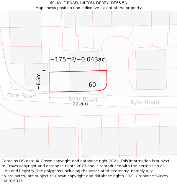 60, KYLE ROAD, HILTON, DERBY, DE65 5JY: Plot and title map