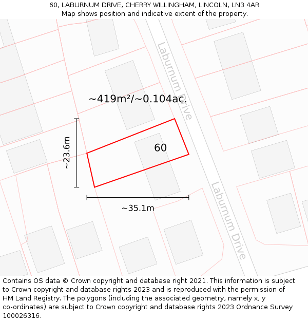 60, LABURNUM DRIVE, CHERRY WILLINGHAM, LINCOLN, LN3 4AR: Plot and title map