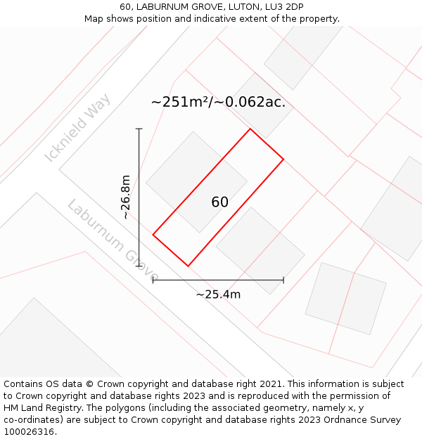 60, LABURNUM GROVE, LUTON, LU3 2DP: Plot and title map