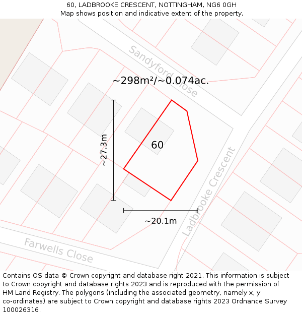 60, LADBROOKE CRESCENT, NOTTINGHAM, NG6 0GH: Plot and title map