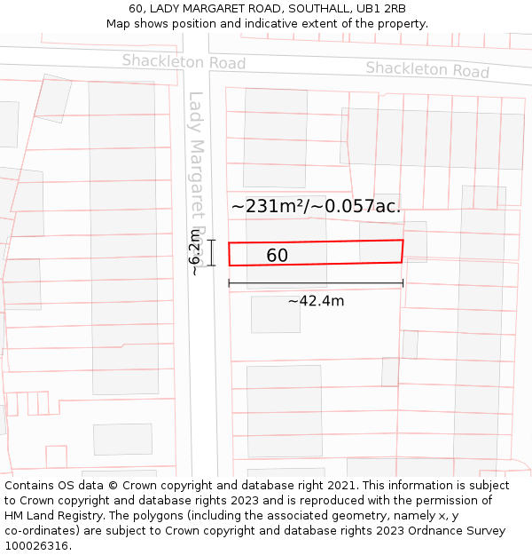 60, LADY MARGARET ROAD, SOUTHALL, UB1 2RB: Plot and title map