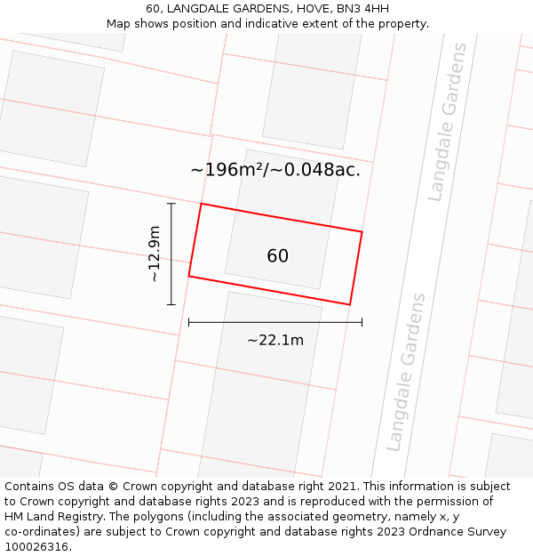 60, LANGDALE GARDENS, HOVE, BN3 4HH: Plot and title map