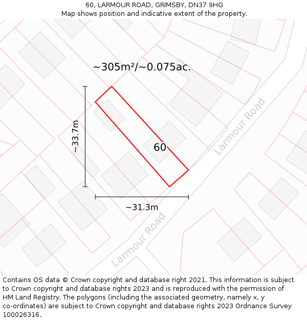 60, LARMOUR ROAD, GRIMSBY, DN37 9HG: Plot and title map